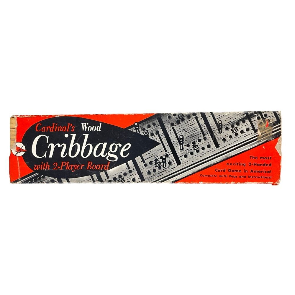 Vintage Cribbage Game in box Wood Cardinal game w/ pegs 2 Player Board 1970s